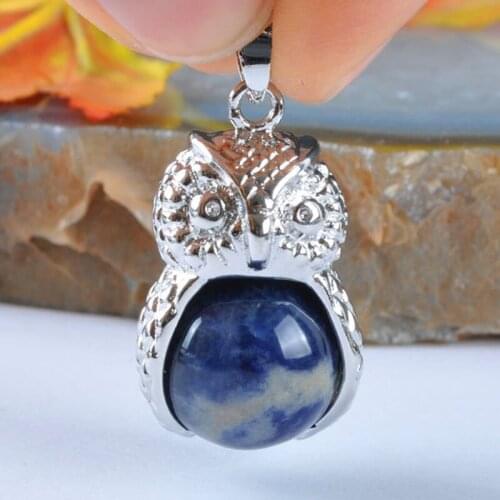 Natural Sodalite Blue Bead GEM Pendant Jewelry For Gift Owl S951