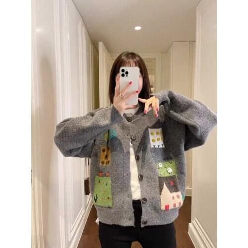 Of new fund of 2021 autumn dress loose embroidery knitwear brief paragraph cardigan sweater coat of autumn and winter