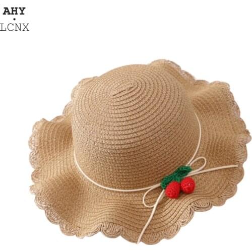 New Summer Baby Girl Straw Hat Handbag Set Outdoor Holiday Kids Girls Cherry Beach Sun Hats Children Panama Cap And Bag Suit
