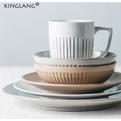 KINGLANG New Arrival Restoring Nordic Retro Pottery Porcelain Tableware Dishes Personalized Restaurant Factory Directly Sale