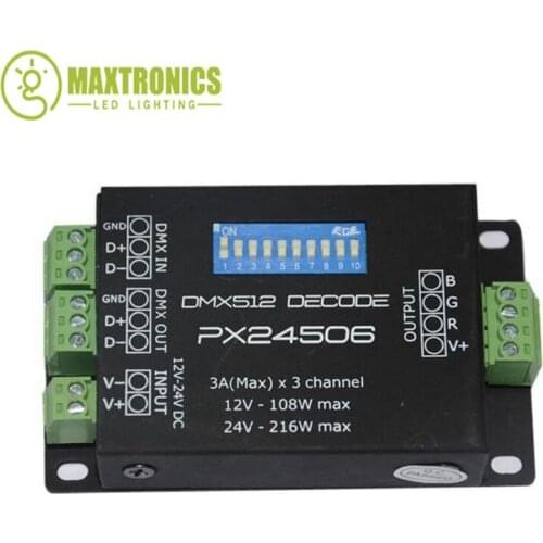 New PX24506 led controller led decoder DMX 512 Decoder Driver 9A DMX 512 Amplifier 12V 24V RGB LED strip Lights Free Shipping
