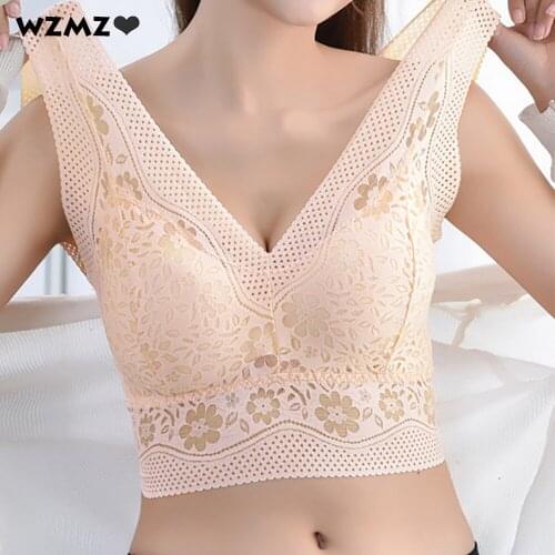 Sexy Lace Floral Crop Top Push Up Beauty Back Tank Top Soft Breathable Top With Massage Latex Pad Summer Tops Womens Underwear