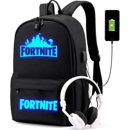 Fortnite Backpack USB Charge Luminous Travel School bag Girl Boy Capacity Laptop Mochilas For Teenagers