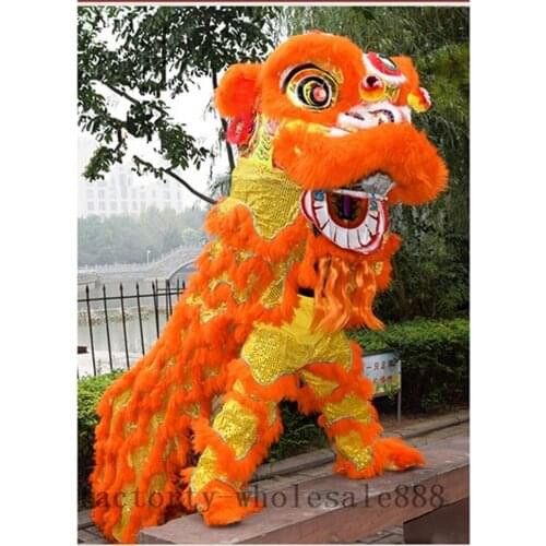 Orange Lion Dance Mascot Costume Wool Southern Lion China Folk Art for Two Adults Cosplay Party Game Advertising Clothing Dress
