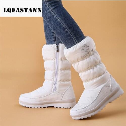 New Warm Womens Snow Boots Zipper Thick Bottom Plus Velvet Womens Boots 2020 Winter Non-Slip Mid-Tube Boots Large Size 36-41