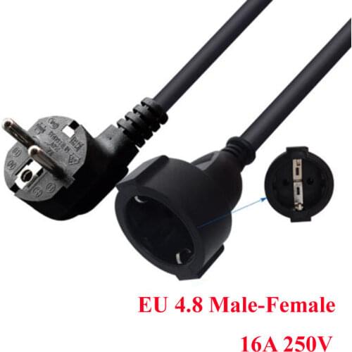 Black 0.3M Copper CE certificed EU Germany standard extension power cord male and female docking EU plug socket connection cable