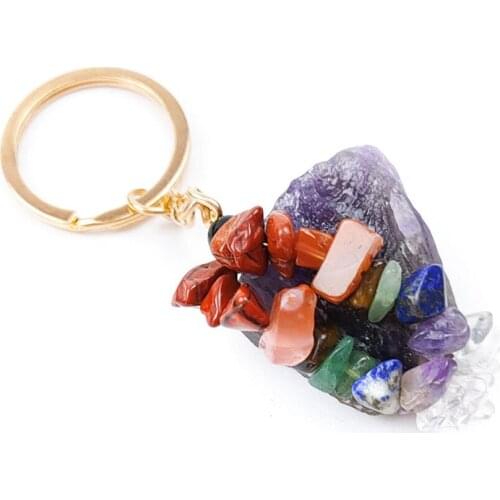 FYJS Unique Light Yellow Gold Color Irregular Shape Many Style Quartz Stone Key Chain Healing Chakra Jewelry
