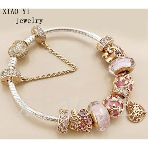 XIAOYI 2020 new 100% s925 Yellow tree of life love inlaid with zircon safety chain bracelet mothers Day gift gentle female