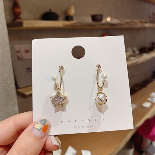 Pearl five pointed star micro inlaid Zircon Earrings long fashion temperament earrings wholesale