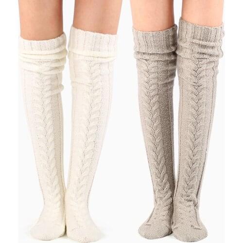 Women Knitted Stockings Plush Velvet Crochet Over knee Long Boot Socks Leg Warmer Autumn Winter Thicken Warm Stockings Pantyhose
