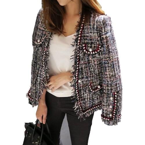 2021 Autumn And Winter Brand Tassel Pearl Buckle Wool Coat Womens High Quality Retro Warm Tweed Coat Elegant Coat Womens