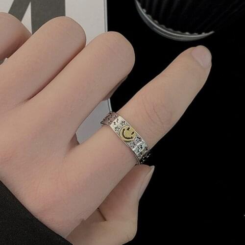 Vintage Cute Stars Smiling Rings for Women Punk Silver Color Adjustable Open Ring Fashion Jewelry Best Gift R2112302