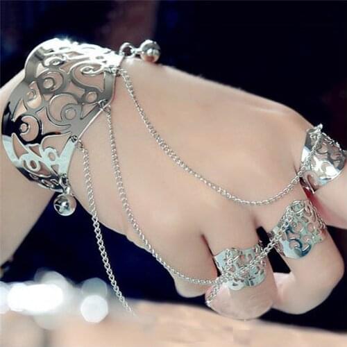 Imixlot Gold/Silver Alloy Bangle Finger Ring Women Simple Multilayer Tassel Slave BraceletHarness Hand Chain Jewelry Accessories