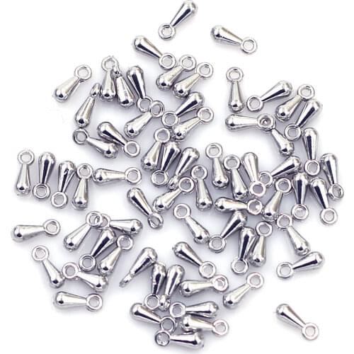 100Pcs Drops Pendants Metal Silver Tone Fit For Necklaces Extender Chains Jewelry DIY Making Findings Charms 7x2.5mm
