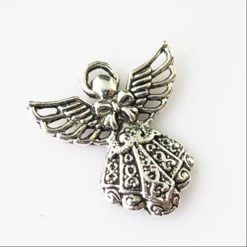 12 New Knot Angel Wings Tibetan Silver Tone Charms Pendants 16x30mm