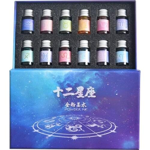 12 Constellation ink Gold Powder Glass dip pen Student Writing Signature Filling 32CB