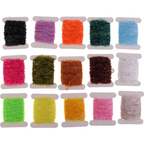 15 Cards Multi Colors Tinsel Chenille Line Crystal Flash Line Fly Fishing Tying Material for Nymphal Bugs Scud