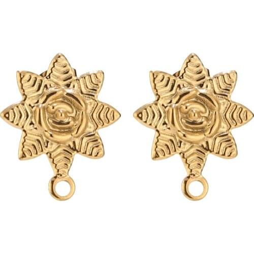 20MM*16MM Stainless Steel flower Bohemian Stud Earring Posts Blank Base with Secure Earring Backs for DIY Earring