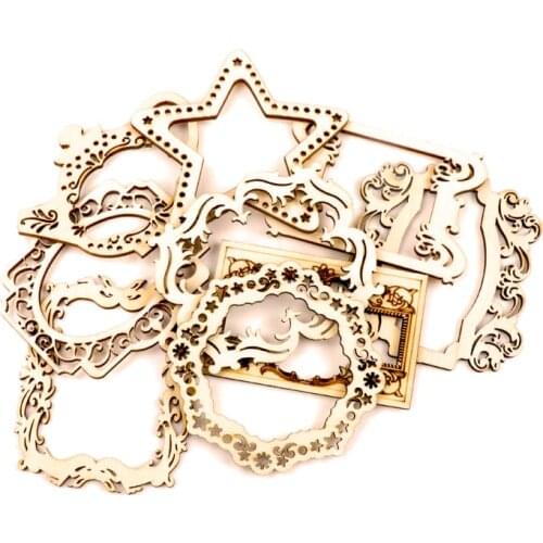 5pcs 50-75mm Chinese Style Retro Frame Lace Pattern Wooden Scrapbooking Sewing Home Decoration Craft Handmade Accessory DIY