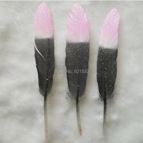 50Pcs/Lot!10-15cm Pink Black Painting Feathers,The Painting Feathers with Glitter,Loose Craft Duck Cocottes Feathers,BULK/WHOL