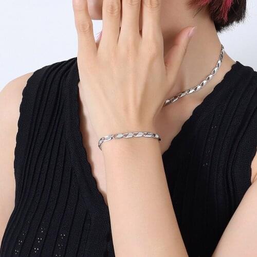 YAONUAN Titanium Steel Gold Plated Bracelet/Necklace For Women Geometry Hollow Out Chain Fashion Jewelry Set Party Accessories