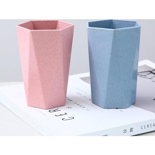 Wheat straw toothbrushing cup diamond shaped drinking water mouthwash cup couples cup household bathroom travel mouthwash cup