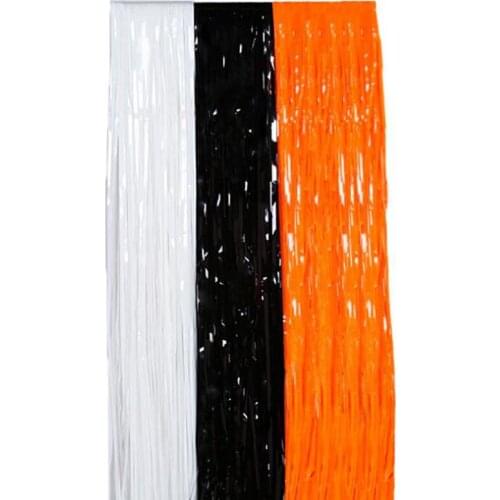 Black/White/Orange Plastic Fringe Foil Curtain Shimmer Tinsel Birthday Halloween Party Backdrop Doorway Decorations ZA6511