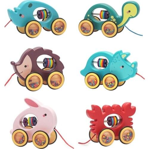 Baby Cartoon Animal Car Pull Rope Toys Drag Vehicles Rattles Toddler Kids Early Educational Gifts