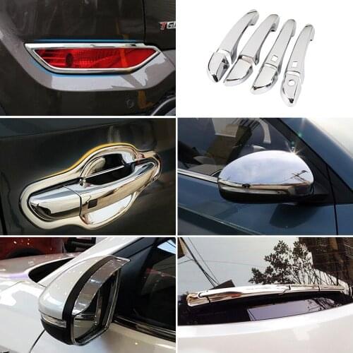 For Hyundai Tucson 2015-2020 Chrome Side Mirror Rain Visor Door Handle Fog Light Cover Window Wiper Trim ABS Protector Sticker