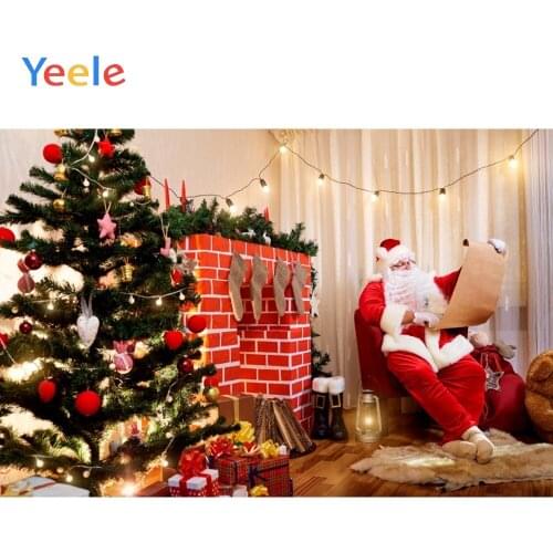 Christmas Tree Santa Claus Fireplace Curtain Light Carpet Backdrop Photography Custom Photographic Background For Photo Studio
