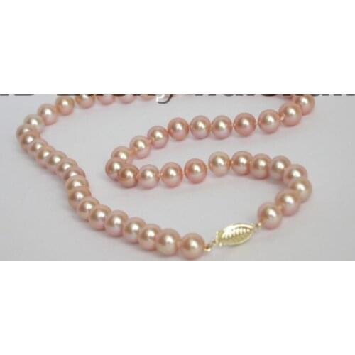 Hot sale new Style AAAA 7mm GENUINE AKOYA PINK SEA WATER PEARL NECKLACE fine jewelry j5534