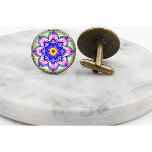 Foreign trade hot sale jewelry Europe and the United States time gem mandala flower mens shirt cuffs