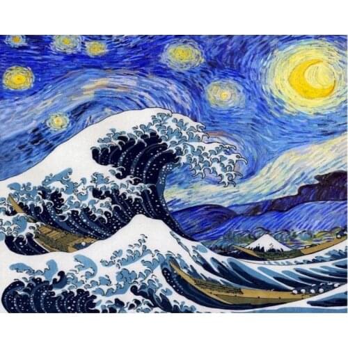 GATYZTORY Starry Sky Wave Landscape DIY Painting By Numbers Picture On Wall Hand Painted Oil Painting On Canvas For Artwork