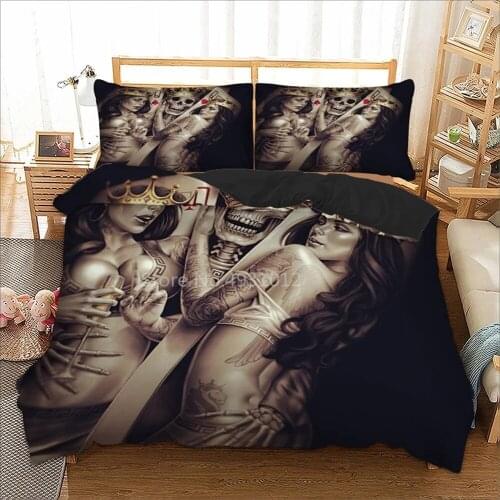 3D Duvet Cover Set Skull Bedding Set Sexy Girl Single Twin Queen King Size Bed Linen Cover Teen Adult Bedclothes With Pillowcase