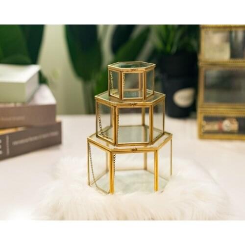 Storage Box Vintage Geometrical Glass Jewelry Box Retro Earring Ring Flower Plants Display Box Case Wedding makeup organizer