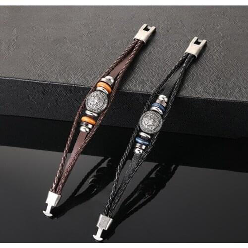 Hip hop Rock Metal Punk Elegant lion head leather rope bracelet fashion bracelet For Men Women Fashion Jewelry