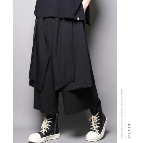 Original Personality Design Dark Yamamoto style hair stylist men and women casual culottes fake two nine-quarter pants mens tre
