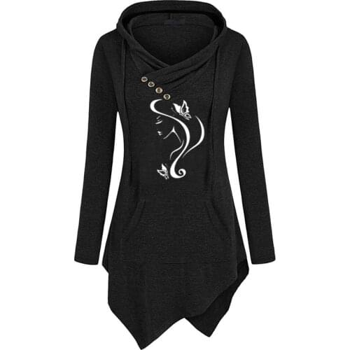 New Beauty Salon Girl Face with Butterfly printed Hoodie women Cotton Long Sleeve Sweatshirt Hoodies Funny Irregular Clothing