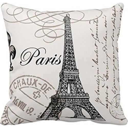 Brand New Vintage Eiffel Tower Paris Geometric Printed Home Textile Linen Soft Cotton Throw Pillow Case Pillowcover