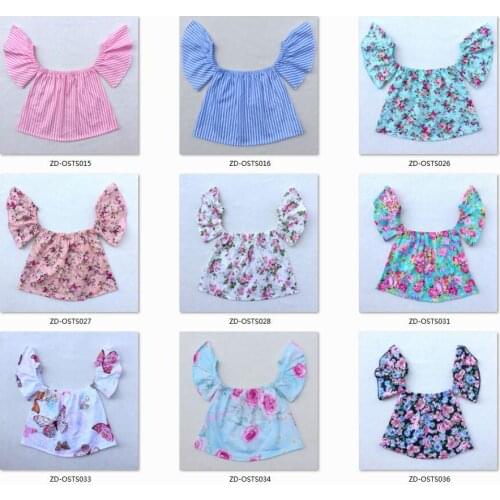 Wholesale Floral Bohemian Style Off Shoulder Crop Top Baby girl off the shoulder lemon tops baby girl tops children clothes