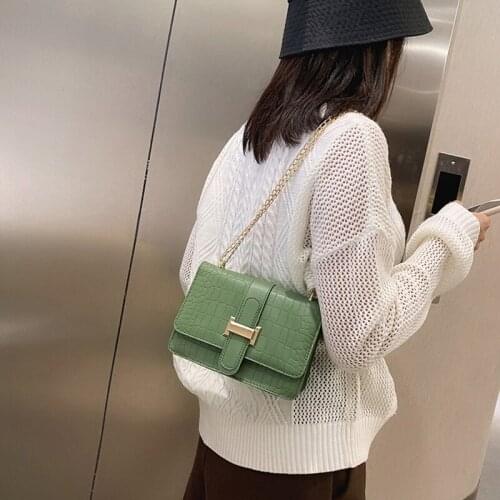 Wholesale korean fashion crocodile pattern crossbody small square bag female diagonal shoulder chain bag