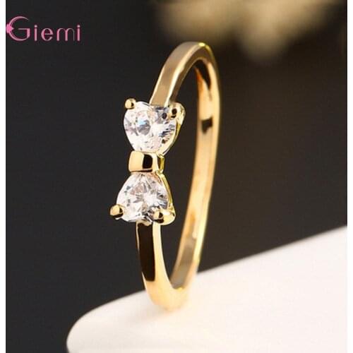 Simple Cute Cubic Zircon Bow Tie Gift Ring for Women Girl Fashion Trendy Birthday Party Jewelry Ornaments Finger Jewellry