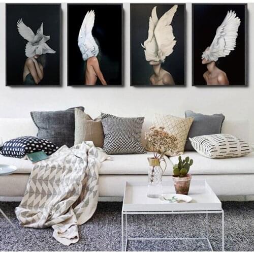 Modern Figure Wing Picture Home Decor Nordic Canvas Painting Wall Art Posters and Prints Sexy Lady Body Art for Girls Bedroom