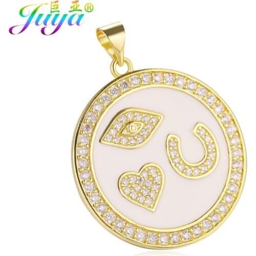 Juya Handicraft Articles Supplies Handmade Enamel Lucky Evil Eye Heart Letter Gold Charms For Fashion Christmas Jewelry Making