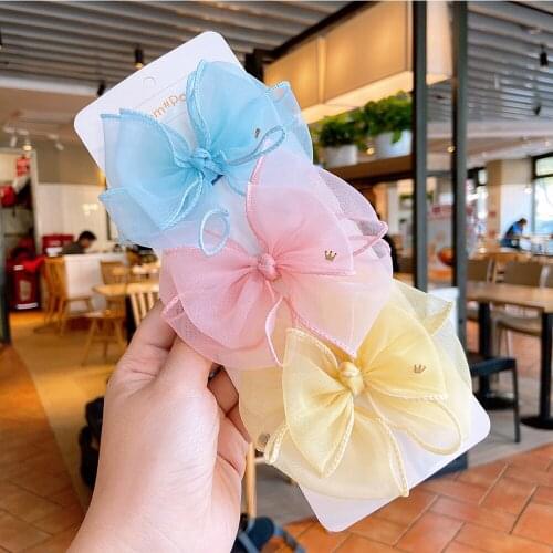 Korean style Spring Summer Light Gauze Bow Tie Childrens Hair Accessories Multi-layer Crown Gauze Hair clip