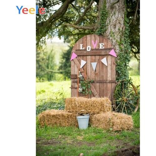 Yeele Tree Straw Wheel Door Old Style Grassland Love Photography Backgrounds Customized Photographic Backdrops for Photo Studio