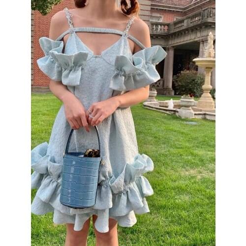 Fashion 2021SS Summer New Women Jacquard Off Shoulder Ruffles Dress For Ladies Gdnz 7.12