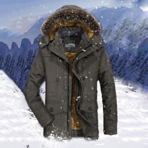 Winter Jacket Men Warm Thicken Long Hooded Fur Collar Padded Plus Velvet Outwear Middle Aged Father Cotton Loose Coat Plus Size