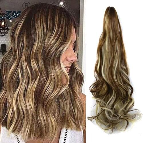 ZM Synthetic Fiber Claw on Ponytail Clip in Hair Extensions For Women Thick Wavy Curly Pony Tail Hairpiece Black Brown Blonde