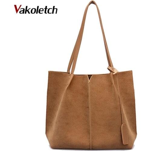 Soft Leather Women Bag 2PCS Handbags Set Female Shoulder Bags Large Casual Tote Bags High Quality Women Suede Handbags KL680